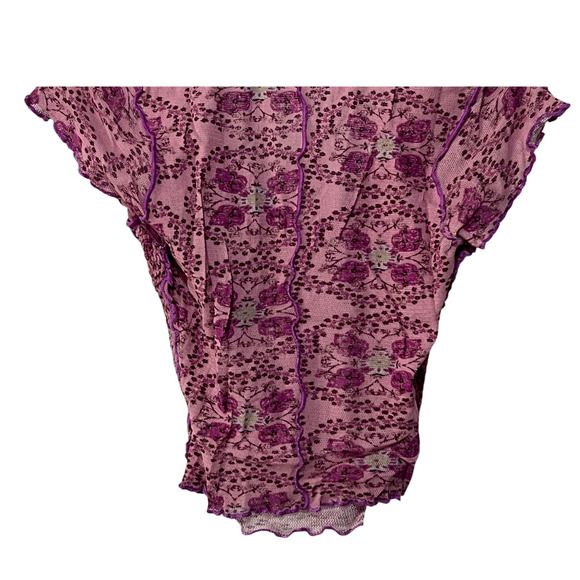 FREE PEOPLE TOP WOMENS MEDIUM OH MY BABY COTTON STRETCH TEE LILAC PINK BOHO - Picture 10 of 13